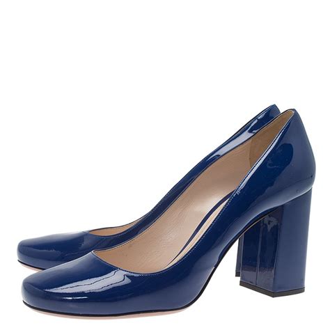 prada patent leather pumps blue|Prada block heel pumps.